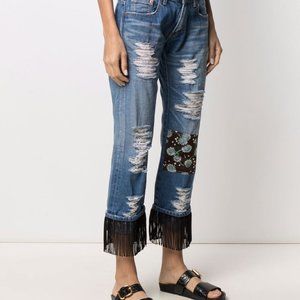 Junya Watanabe Comme des Garçons Patchwork Distressed Fringe Jeans SS14 Runway